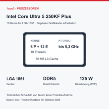Intel Core Ultra 5 250KF Plus im Review: 18 Kerne ohne Grafik