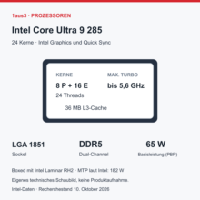 Intel Core Ultra 9 285 im Review: 24 Kerne und RH2-Box