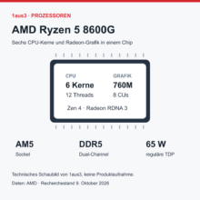 AMD Ryzen 5 8600G im Review: Sechs Kerne mit Radeon 760M