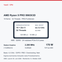 AMD Ryzen 9 PRO 9965X3D im Review: 16 Kerne und großer Cache