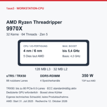 AMD Ryzen Threadripper 9970X im Review: 32 Kerne für große Projekte